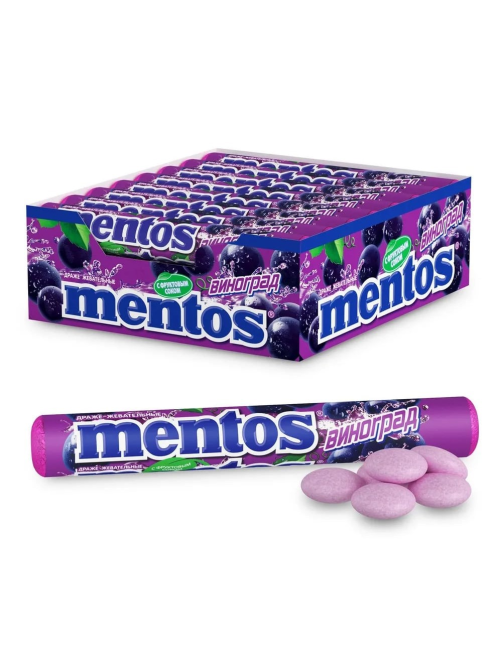 Драже жевательные Mentos виноград, 37.5г x 24 шт
