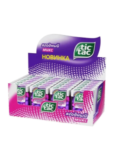 Драже Tic Tac Ягодный микс со вкусом малины и голубики освежающее, 16г x 24 шт