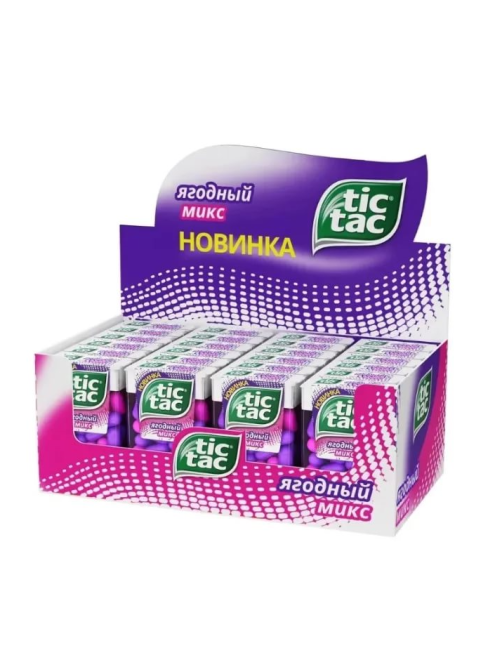 Драже Tic Tac Ягодный микс со вкусом малины и голубики освежающее, 16г x 24 шт