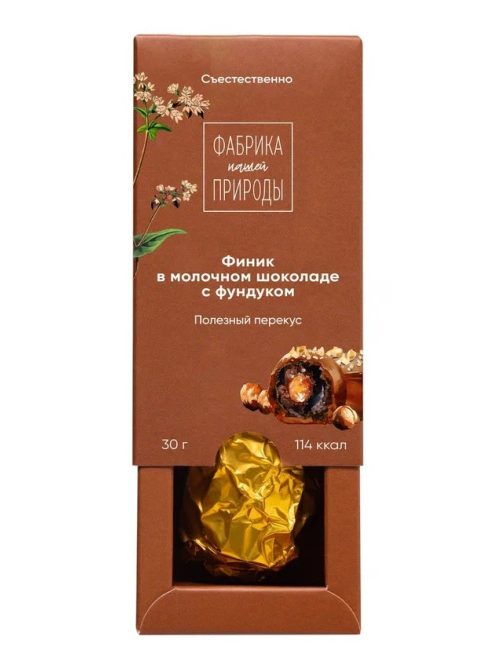 Финик Фабрика природы в гречишном молочном шоколаде с фундуком, 30г
