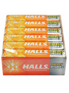 Карамель леденцовая Halls с витамином С и вкусом апельсина, 25г x 12 шт