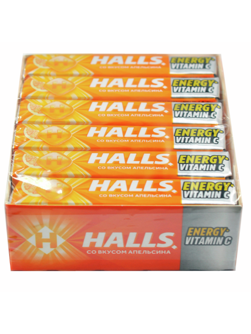 Карамель леденцовая Halls с витамином С и вкусом апельсина, 25г x 12 шт