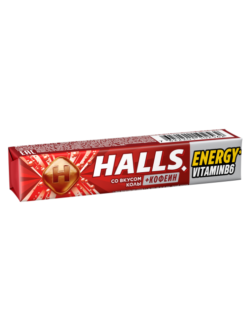 Карамель леденцовая Halls с кофеином, витамином В6 и вкусом колы, 25г x 12 шт