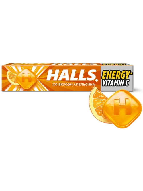 Карамель леденцовая Halls с витамином С и вкусом апельсина, 25г