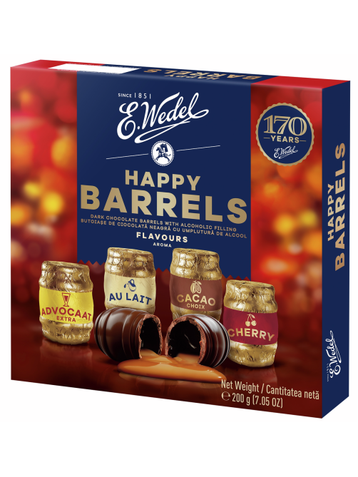 Конфеты E.Wedel Happy Barrels темный шоколад и ликер, 200г