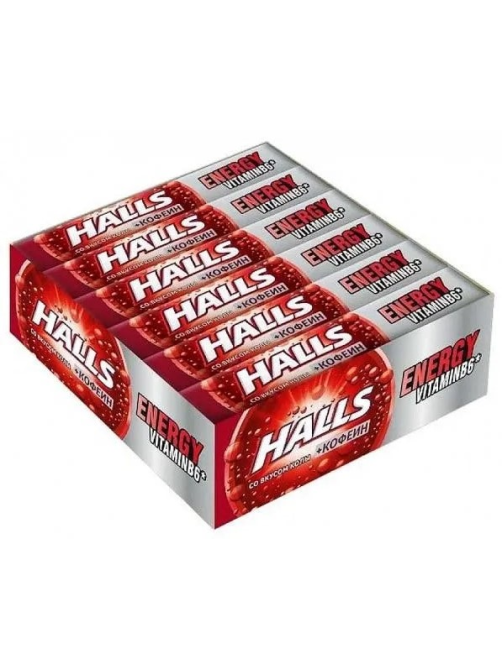 Карамель леденцовая Halls с кофеином, витамином В6 и вкусом колы, 25г x 12 шт