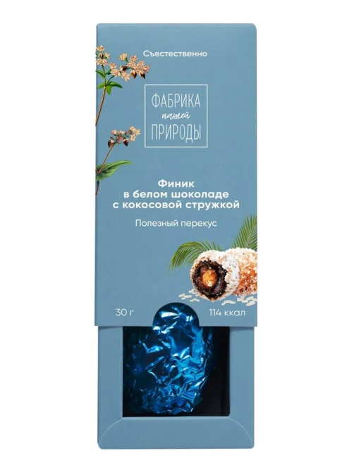 Финик Фабрика природы в белом шоколаде с кокосовой стружкой, 30г