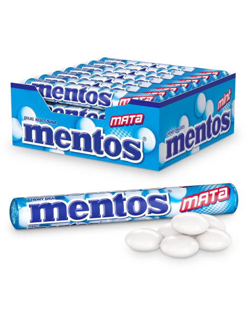 Драже жевательные Mentos Мята, 37.5г x 24 шт