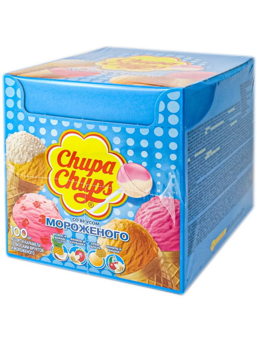 Карамель Chupa Chups со вкусом мороженого, 12г x 100 шт