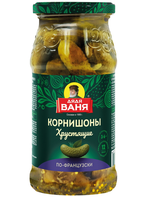 Огурцы маринованные Дядя Ваня По-французски корнишоны, 460г