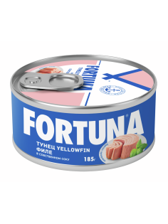 Тунец желтоперый Fortuna Yellowfin филе в собственном соку, 185г