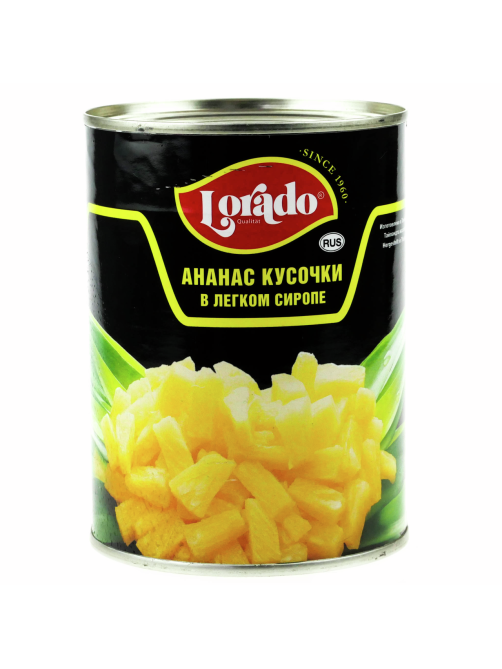 Ананасы Lorado кусочки в легком сиропе, 565г
