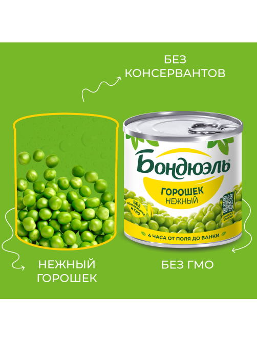 Горошек зеленый Бондюэль нежный, 200г