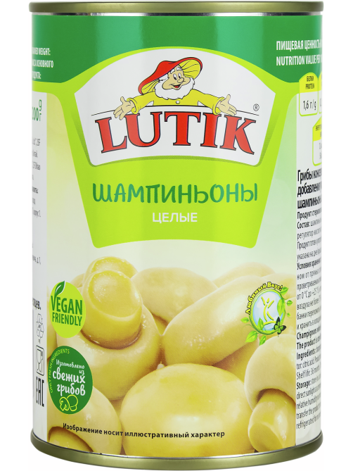 Шампиньоны Lutik целые, 425мл