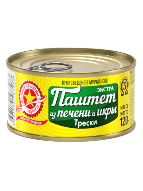 Паштет Вкусные консервы из печени и икры трески, 120г