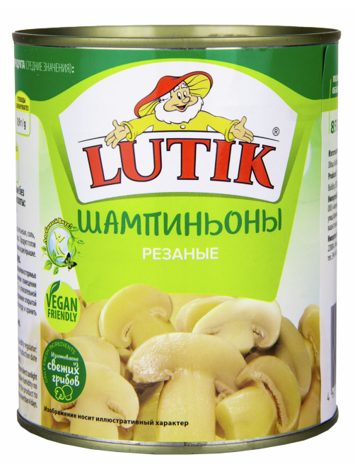 Шампиньоны Lutik резаные, 850мл