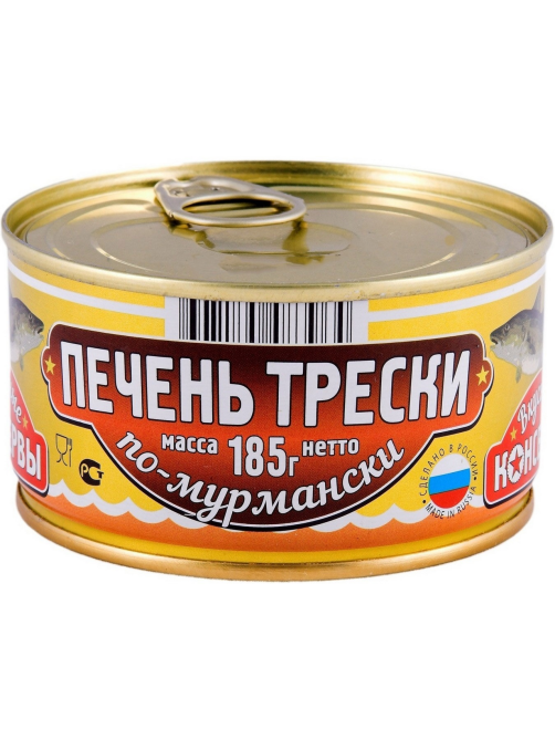 Треска Вкусные консервы По-мурмански печень, 185г
