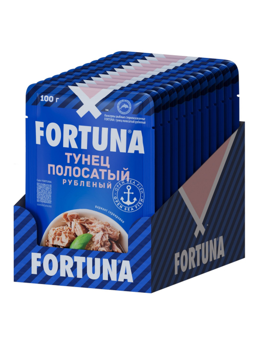 Тунец Fortuna полосатый рубленый в собственном соку, 100г