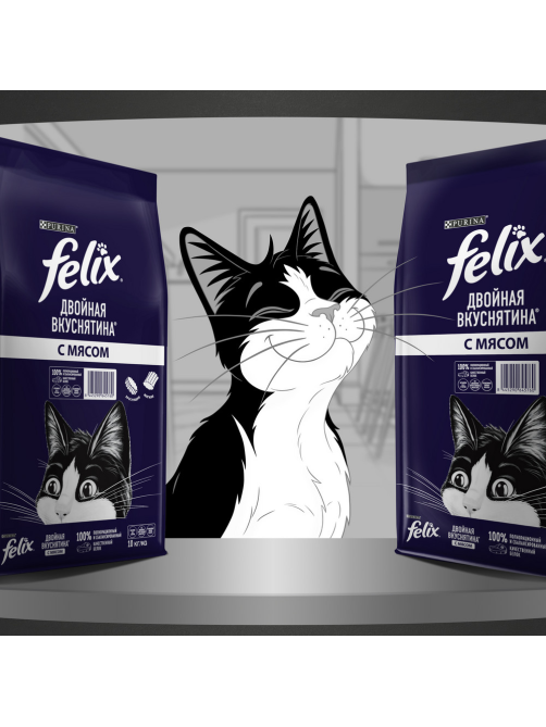 Корм сухой Felix Двойная вкуснятина для взрослых кошек с мясом, 10кг