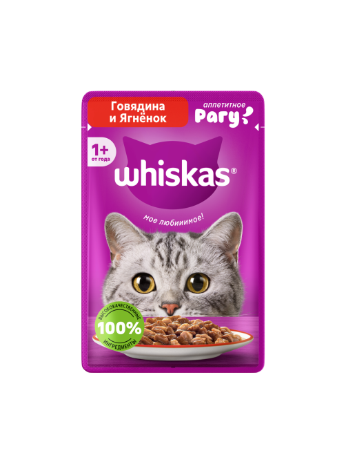 Корм влажный Whiskas рагу для взрослых кошек с говядиной и ягненком, 75г
