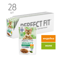 Корм влажный Perfect Fit для взрослых кошек иммунитет индейка-спирулина-желе, 75г x 28 шт