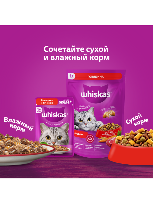 Корм влажный Whiskas желе для взрослых кошек с курицей, 75г