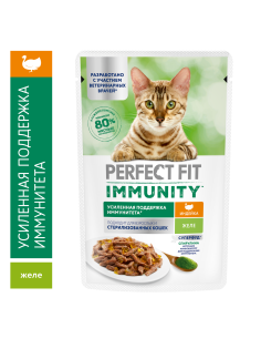 Корм влажный Perfect Fit для взрослых кошек иммунитет индейка-спирулина-желе, 75г