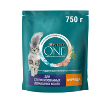 Корм сухой Purina One для стерилизованных кошек и кастрированных котов с курицей и цельными злаками, 750г