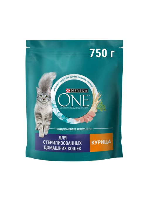Корм сухой Purina One для стерилизованных кошек и кастрированных котов с курицей и цельными злаками, 750г