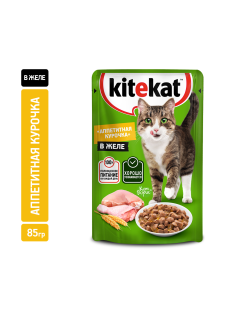 Корм влажный Kitekat для взрослых кошек с курицей в желе, 85г