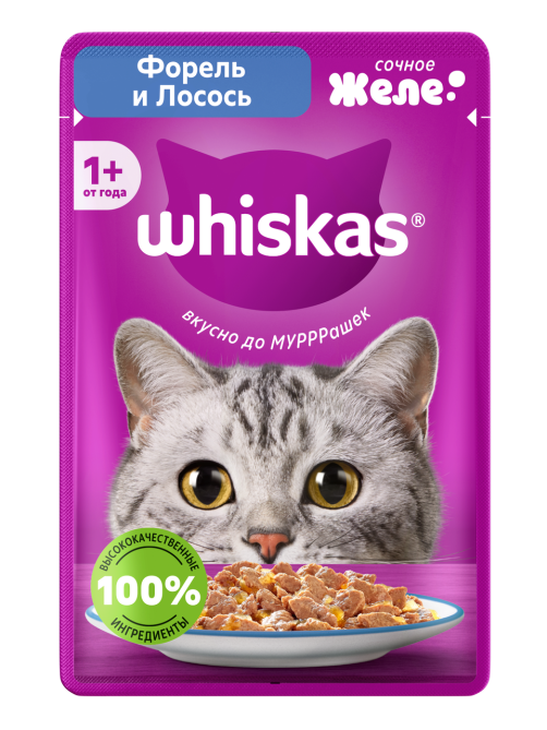 Корм влажный Whiskas для кошек форель-лосось желе, 75г