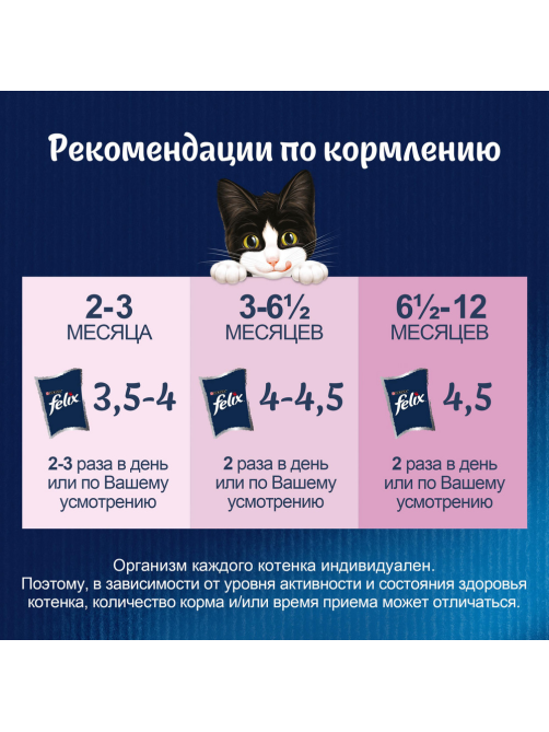Корм влажный Felix Аппетитные кусочки для котят с курицей в желе, 75г