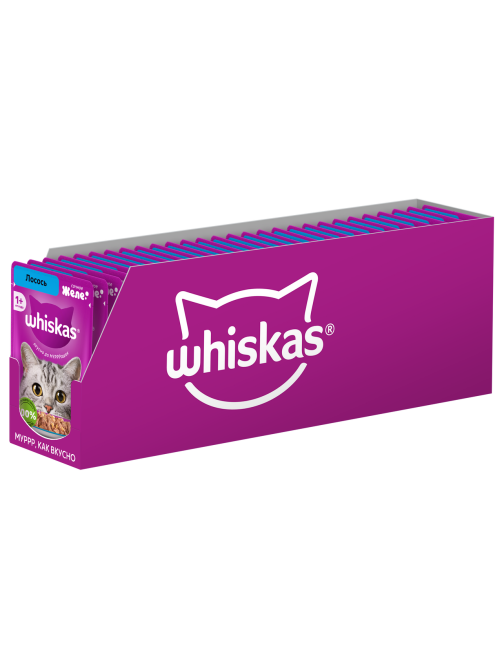 Корм влажный Whiskas желе для взрослых кошек с лососем, 75г x 28 шт