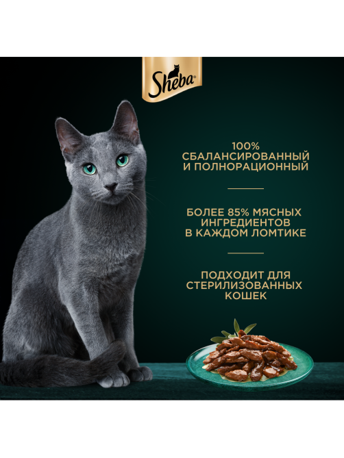 Корм влажный Sheba для кошек Ломтики в соусе с говядиной, 75г