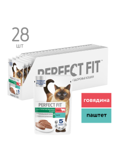Корм влажный Perfect Fit паштет для стерилизованных кошек старше 7 лет говядина, 75г x 28 шт