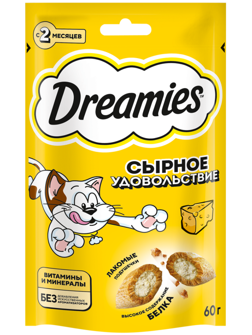 Лакомство Dreamies Лакомые подушечки для взрослых кошек с сыром, 60г