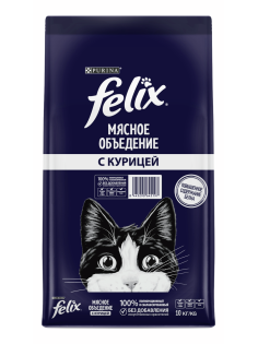 Корм сухой Felix Мясное объедение для взрослых кошек с курицей, 10кг