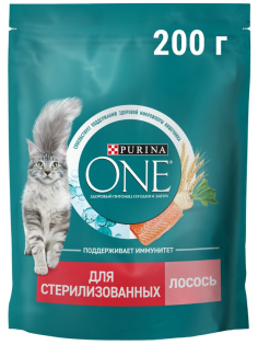 Корм сухой Purina One для стерилизованных кошек и кастрированных котов с лососем и пшеницей, 200г
