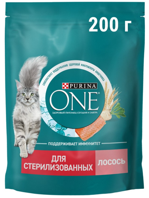 Корм сухой Purina One для стерилизованных кошек и кастрированных котов с лососем и пшеницей, 200г