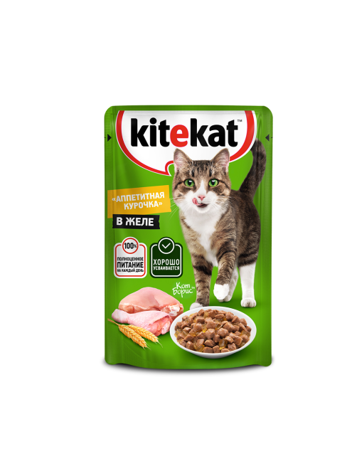 Корм влажный Kitekat для взрослых кошек с курицей в желе, 85г