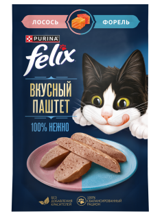 Корм влажный Felix Паштет для кошек лосось и форель, 75г