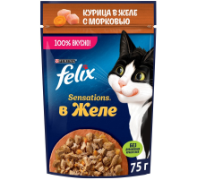 Корм влажный Felix Sensations для взрослых кошек с курицей в желе с морковью, 75г