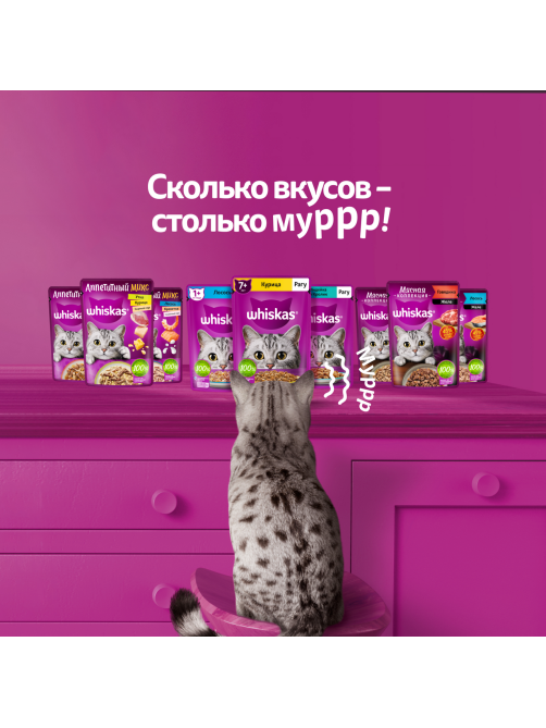 Корм влажный Whiskas Мясная коллекция желе для взрослых кошек с говядиной, 75г