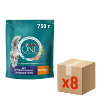 Корм сухой Purina One для стерилизованных кошек и кастрированных котов с курицей и цельными злаками, 750г х 8 шт