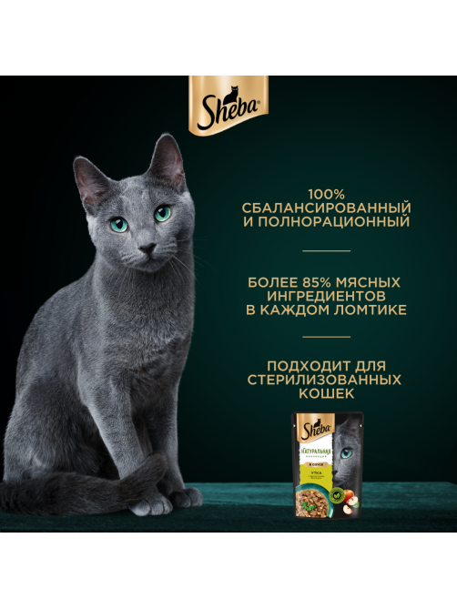 Корм влажный Sheba для кошек утка с яблоками, 75г