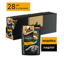 Корм влажный Sheba для взрослых кошек паштет-индейка, 75г x 28 шт