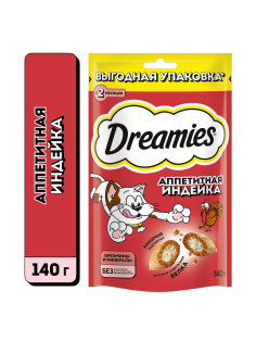 Лакомство Dreamies для взрослых кошек с индейкой, 140г