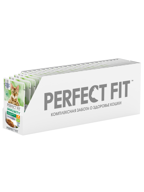 Корм влажный Perfect Fit для взрослых кошек иммунитет индейка-спирулина-желе, 75г x 28 шт