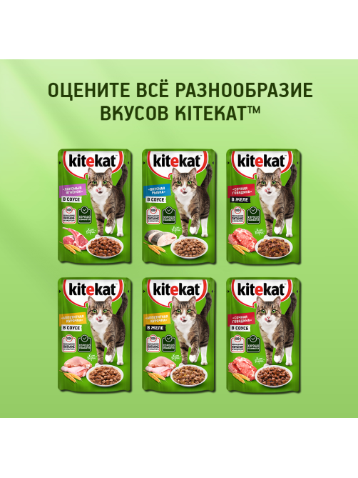 Корм влажный Kitekat для взрослых кошек с курицей в желе, 85г
