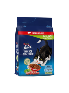 Корм сухой Felix Мясное объедение для кошек с говядиной, 3кг